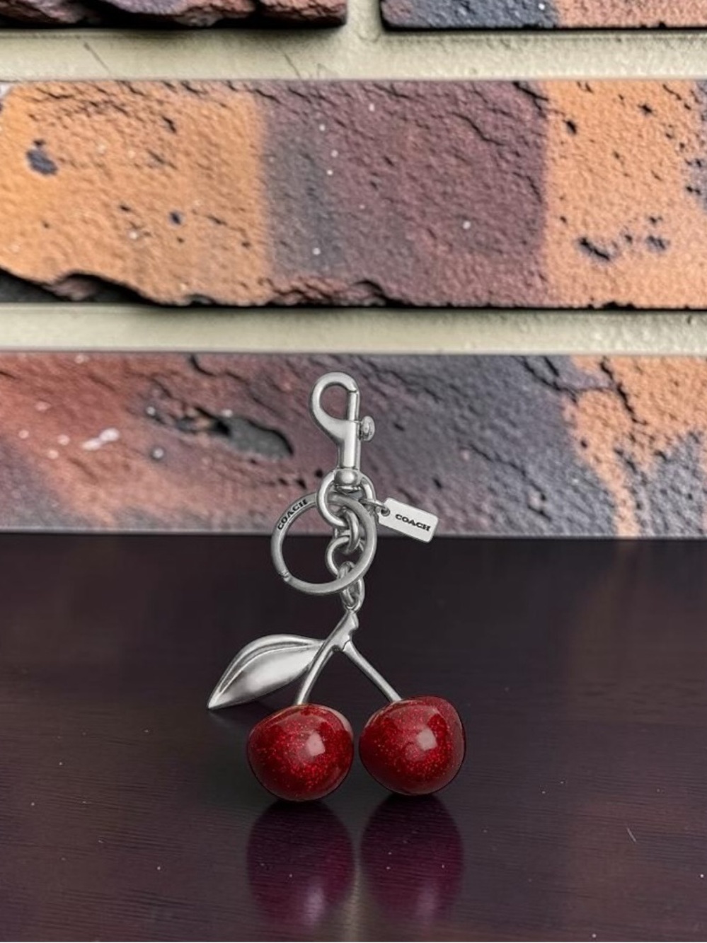 Coach Red Cherry Keychain in Silver NWT